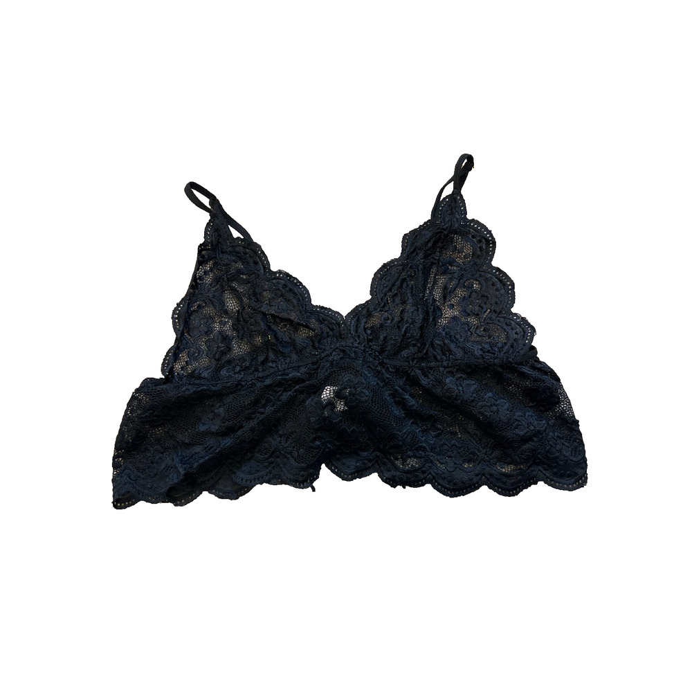 Mesh Lace Bralette Longline Plunge Sheer Black 1XL Wireless Adjustable Festival